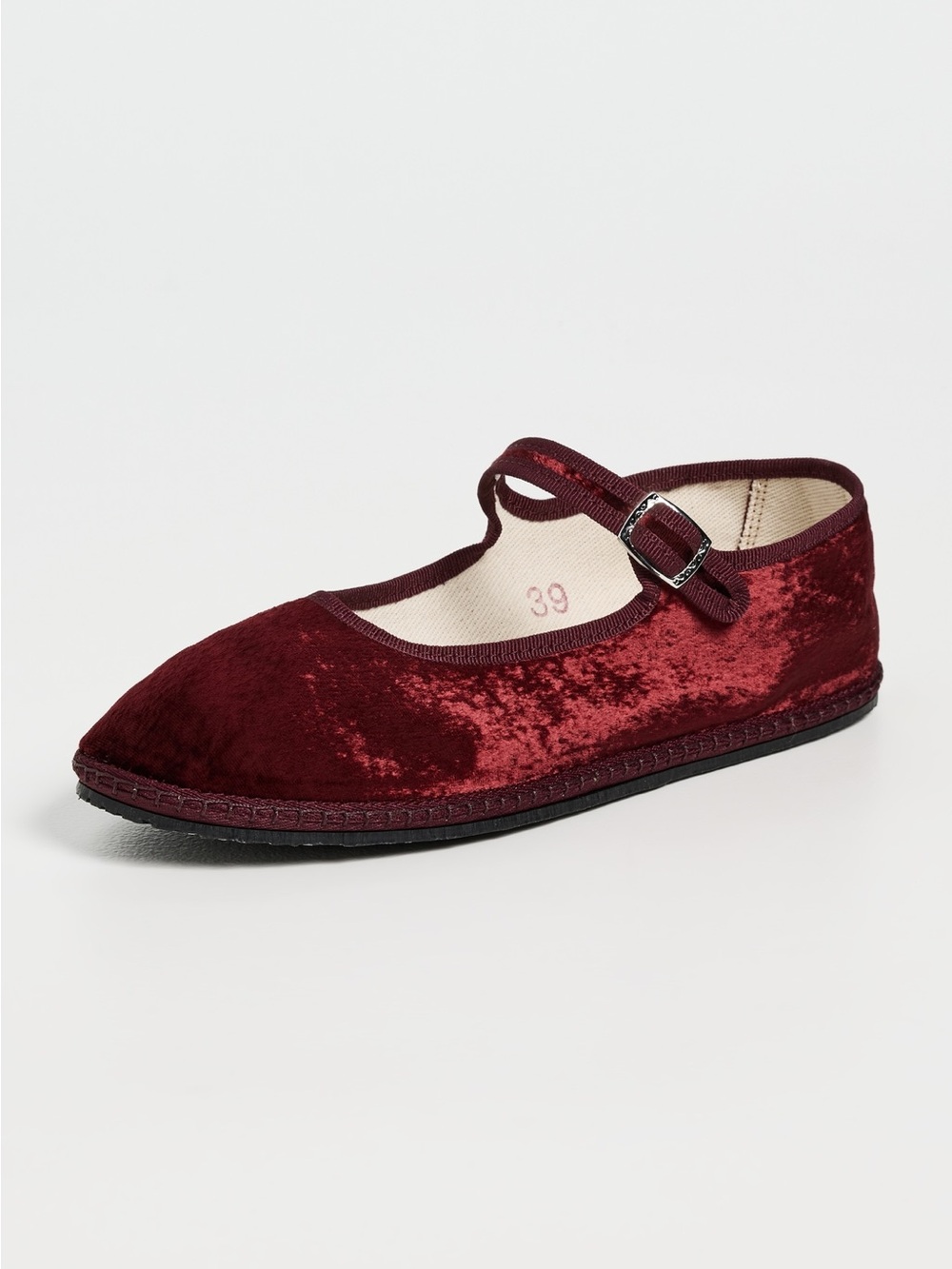Velvet Mary Jane Flat in Burgundy
